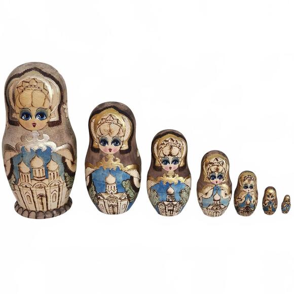 Other - Russian 7 Pc Matryoshka Nesting Doll Sergiev Posad 1989 Soviet Signed Cathedral